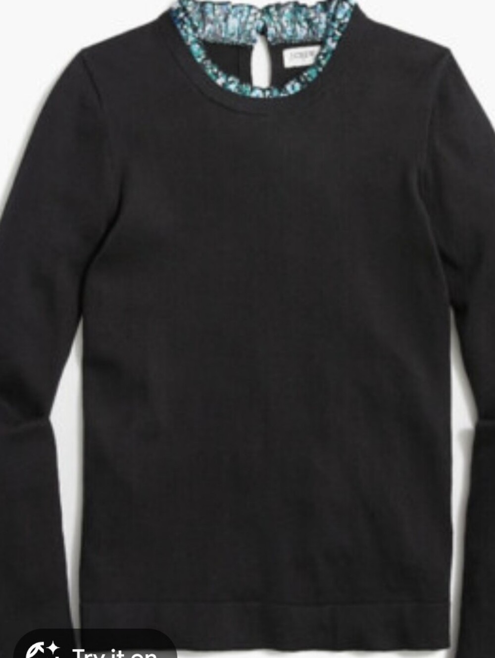 J. Crew Black Crewneck Sweater Floral Ruffle Trim